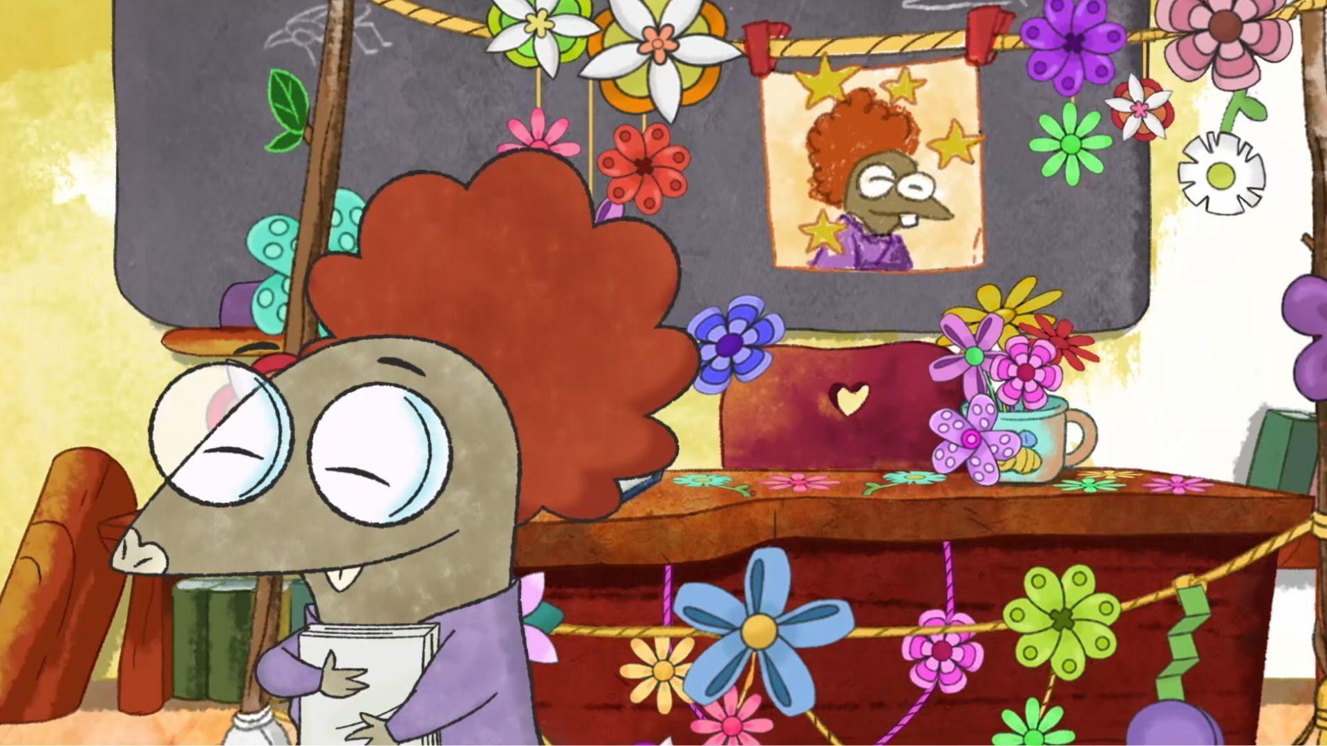 The kids surprise Mz. Mole for Teacher’s Day./A pig named Rudy uses his nose to find truffles.