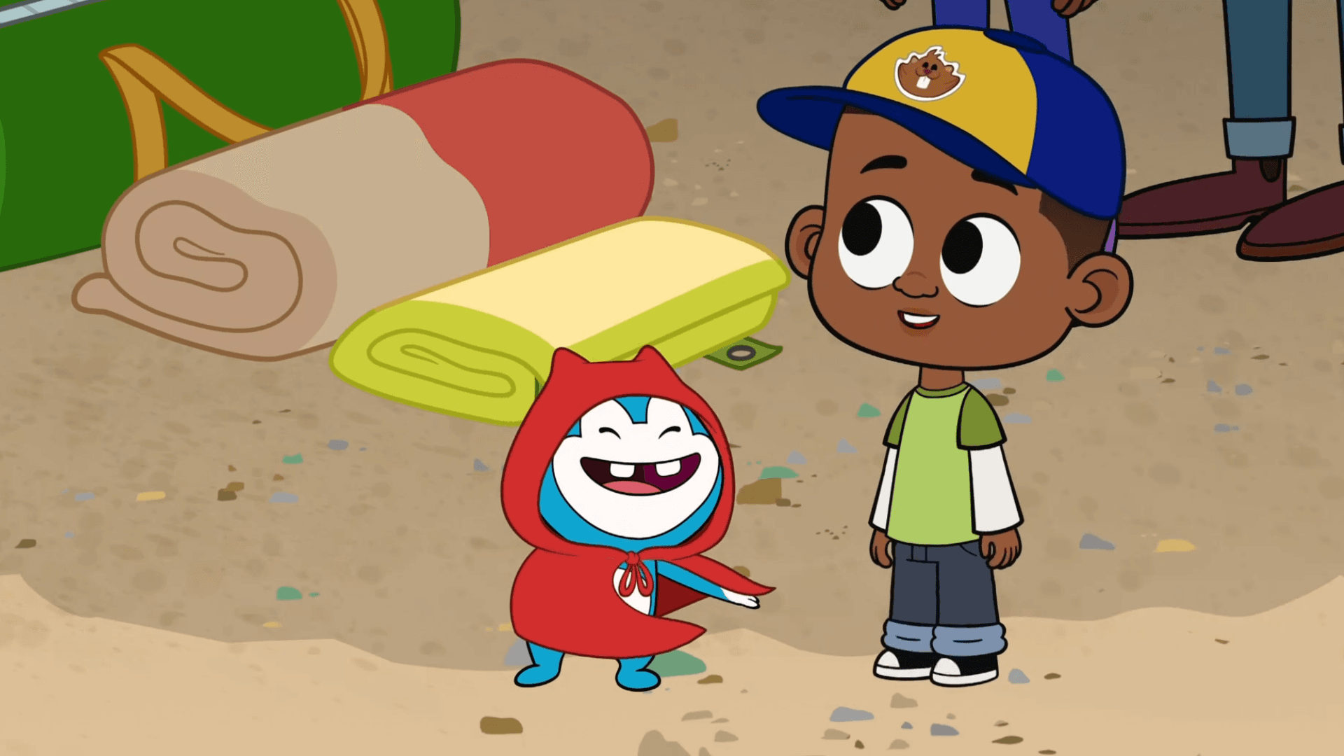 The Loops family plays a scavenger hunt, looking for red objects