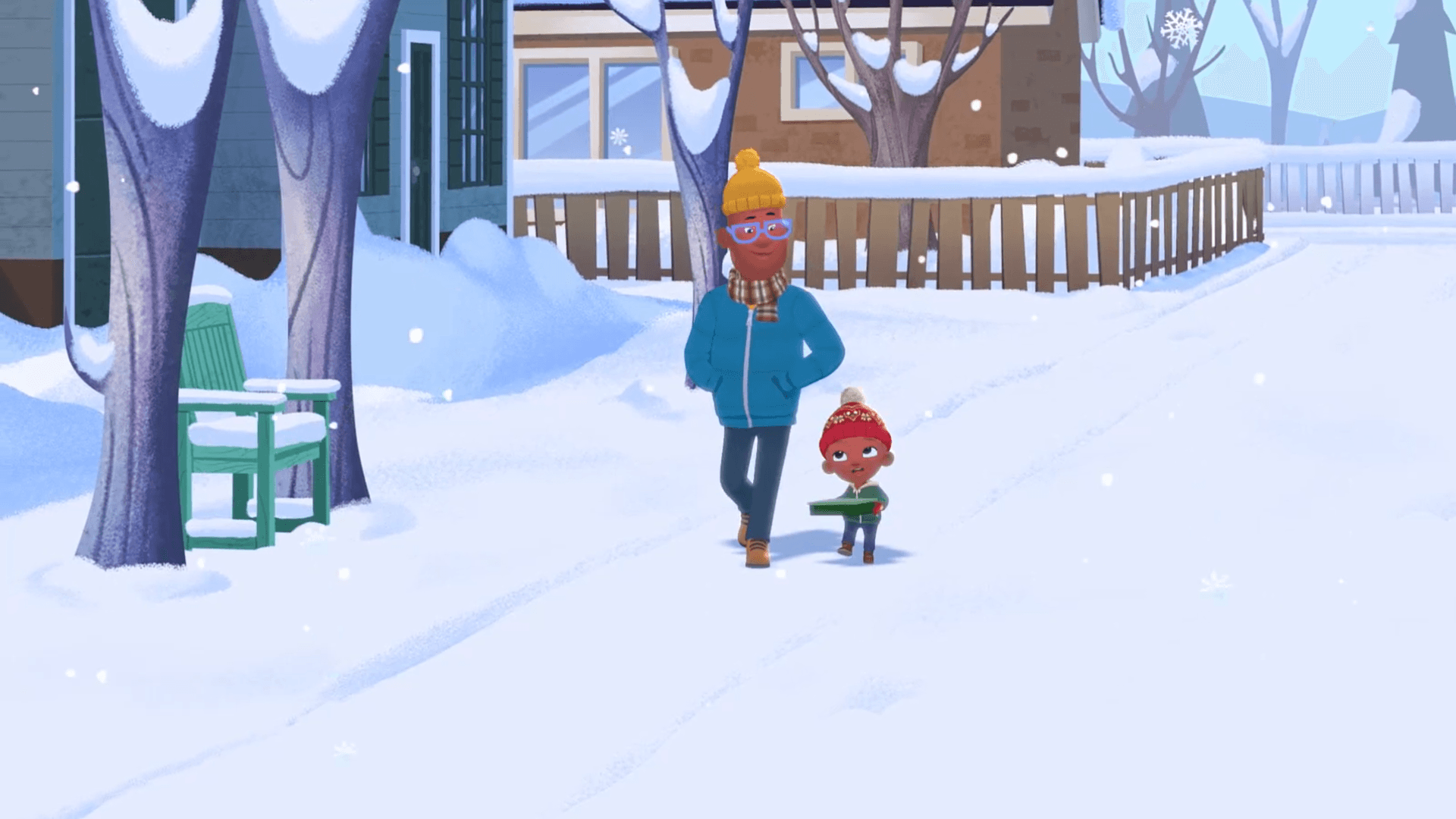 Al and Benny prepare for and walk through the snow to make a special delivery.