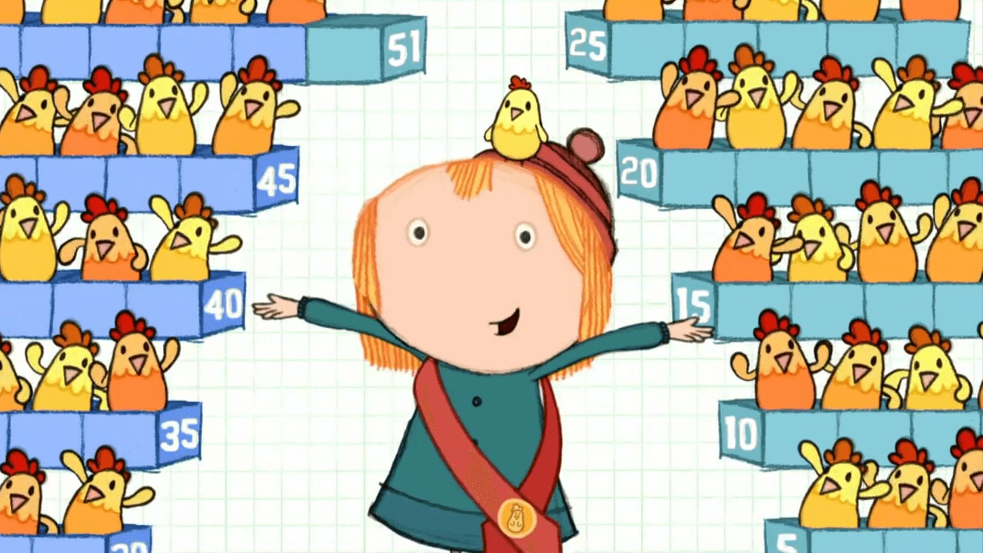 Peg and Cat try to win the votes of 100 chickens.