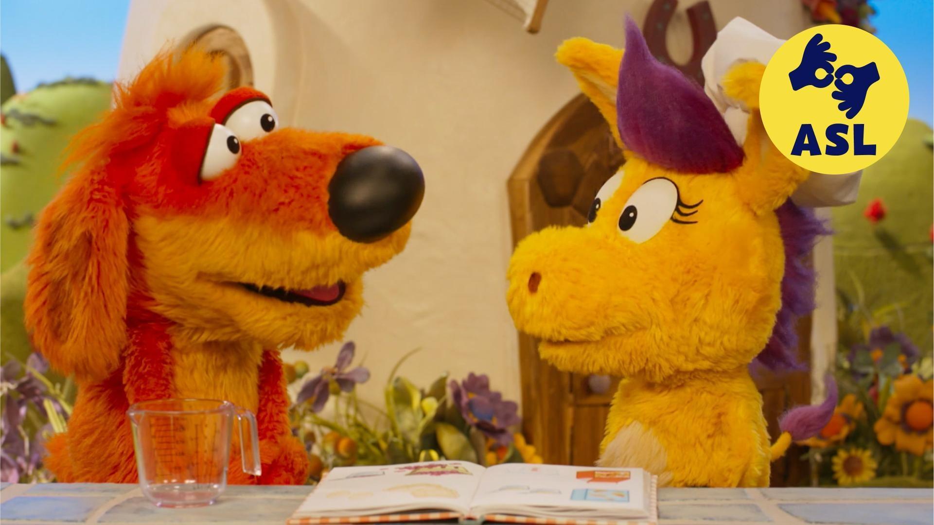 Donkey wants to make flapjacks all by herself. / Panda’s toy gets stuck between two rocks.