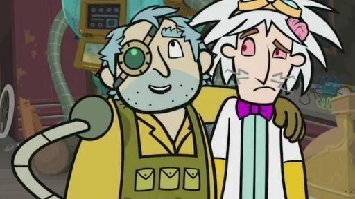 Becky babysits TJ. / Dr. Two Brains forces Hal Hardbargain to create a cheese ray.