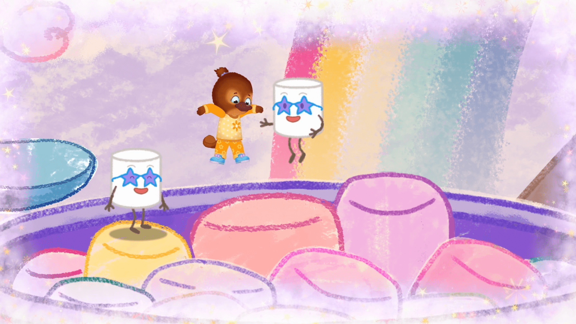 Jodi imagines she is riding down a really super swirly spoon slide!