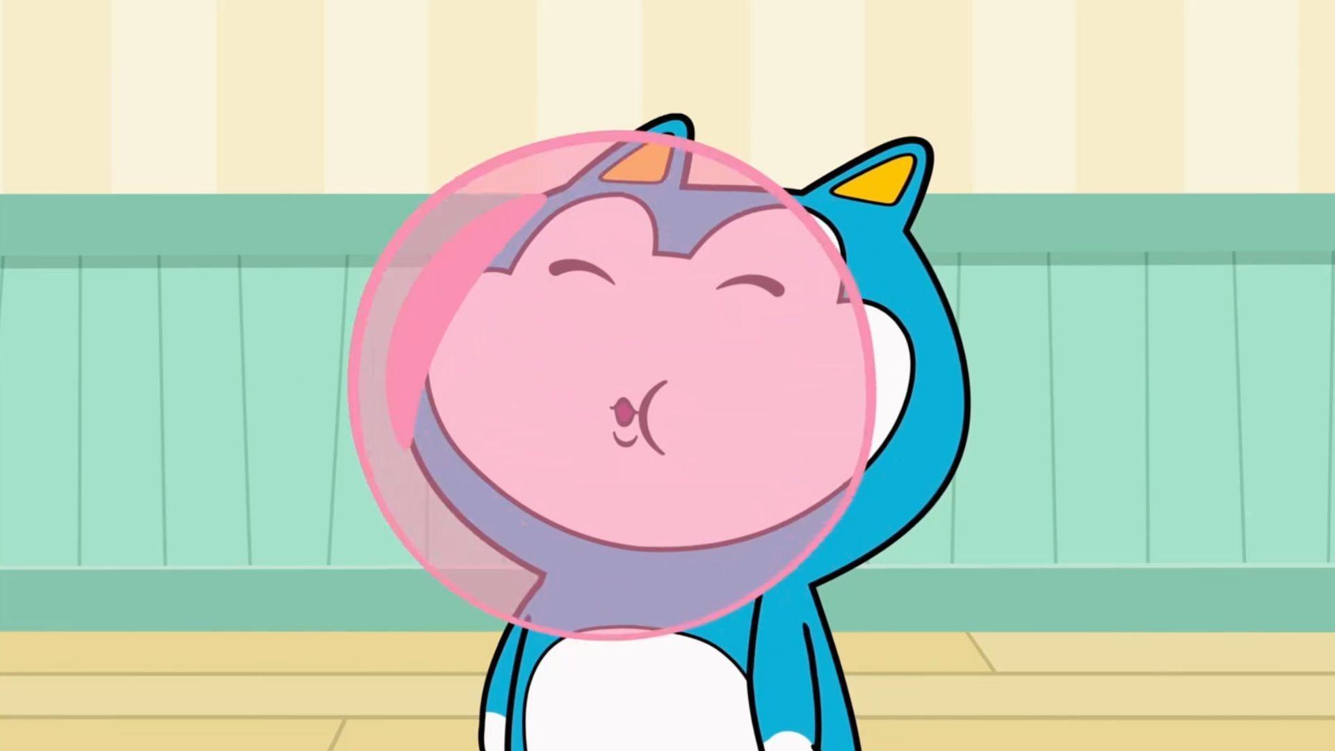 Stu blows the biggest bubble gum bubble he can.