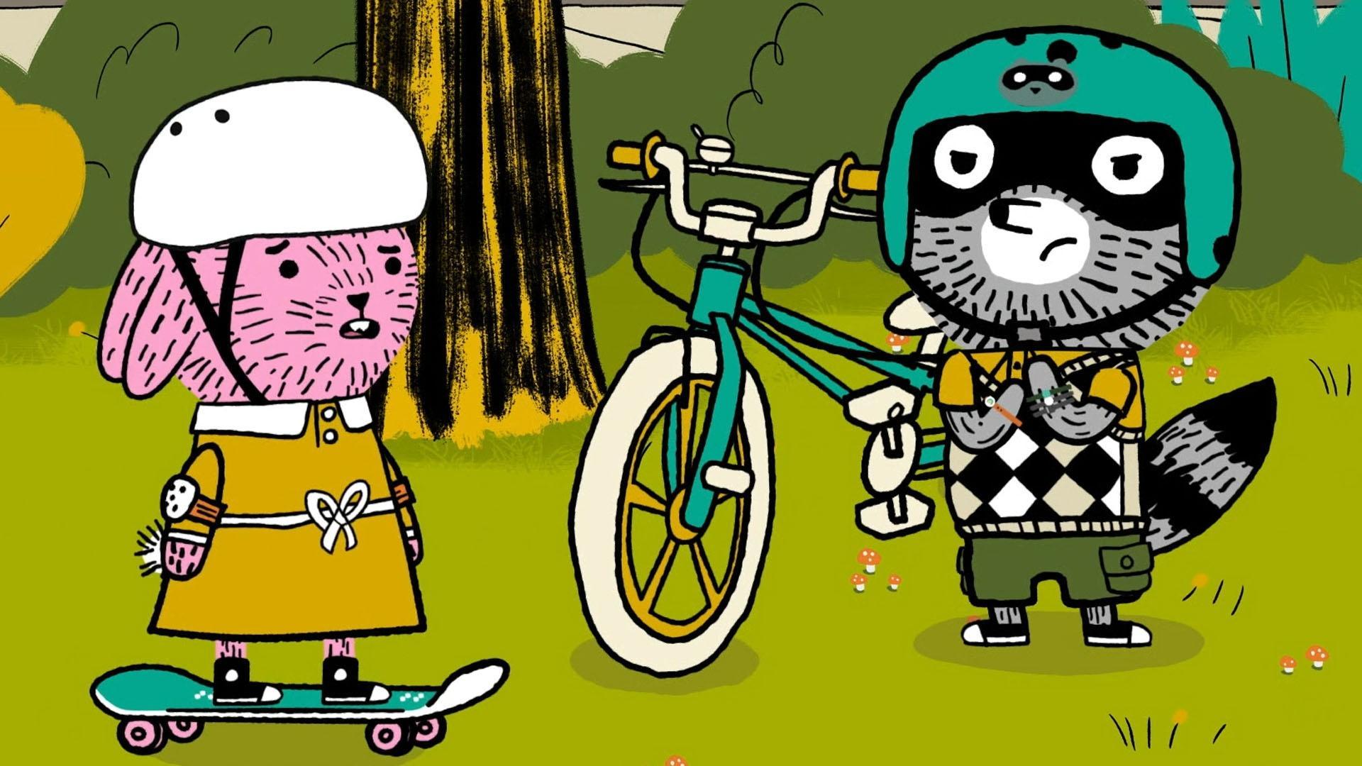Carl wants to prove that bikes aren’t for babies./Carl and his friends build a tree fort.
