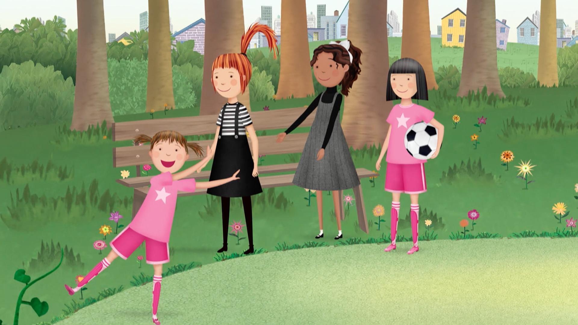 Pinkalicious tries on a mysterious pair of shoes. / Peter has a new song to share.