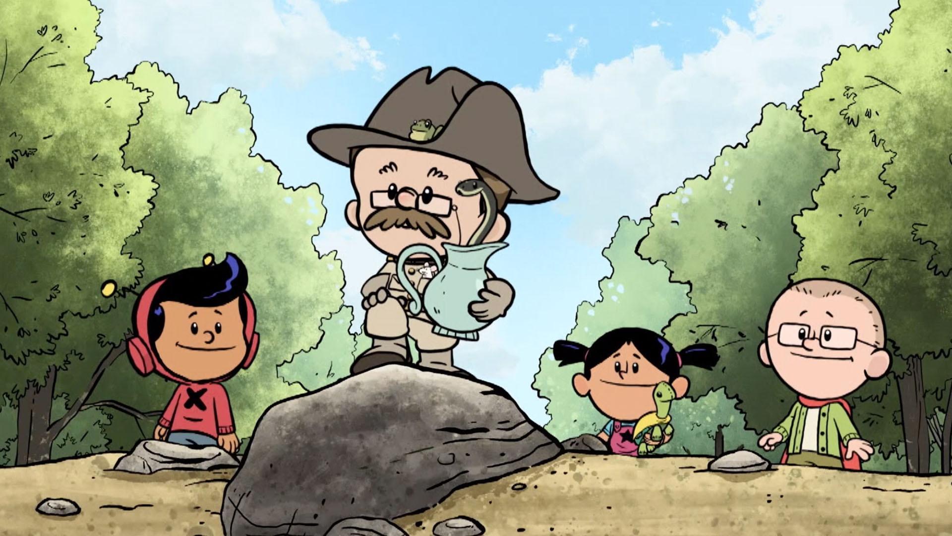 Theodore Roosevelt teaches about nature. / Eleanor Roosevelt teaches about helping others.