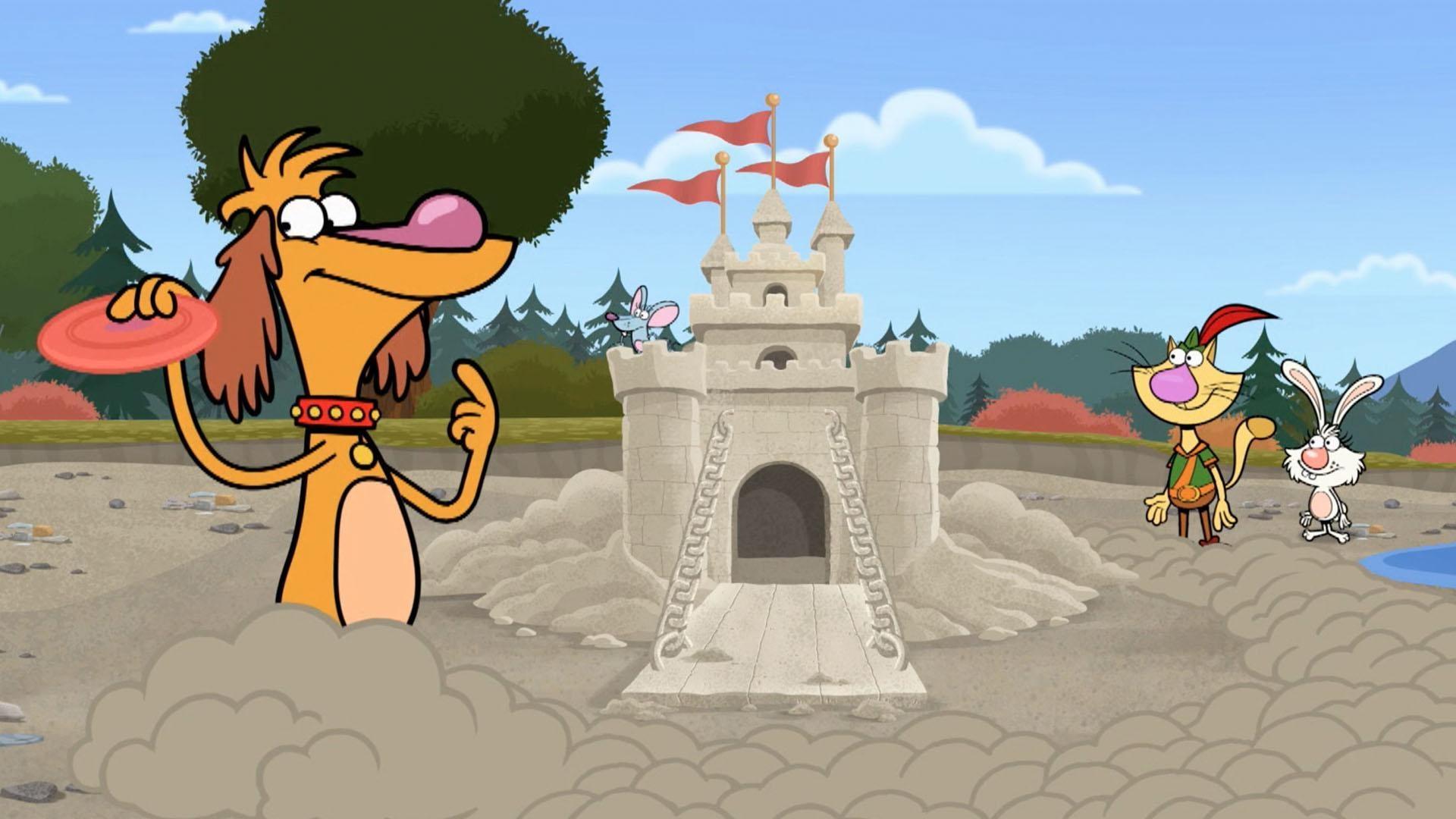Ronald challenges Nature Cat to a rock skipping competition.