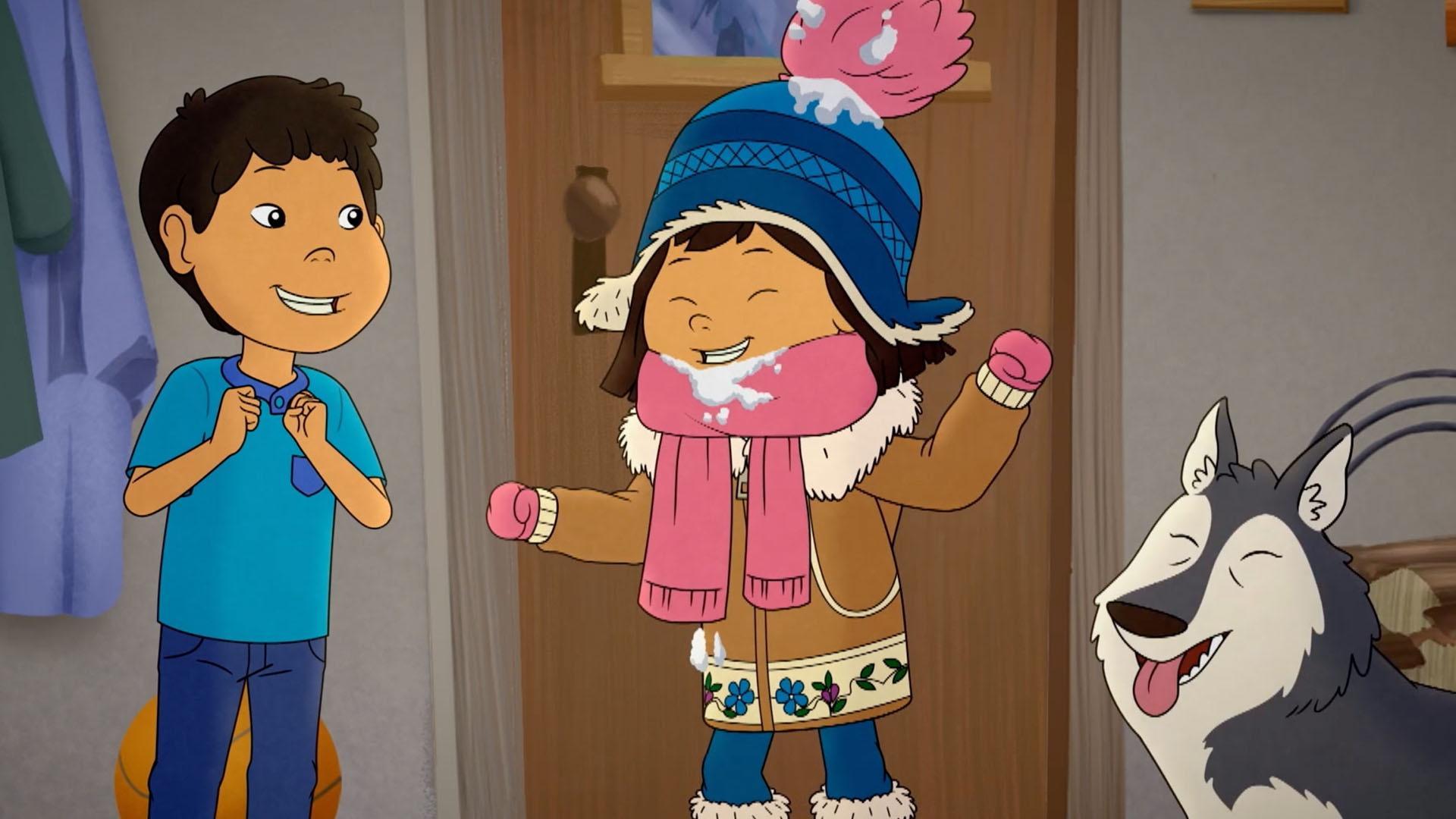 Molly spends the night at Tooey's house. / Nina, Molly, and Tooey study fish.