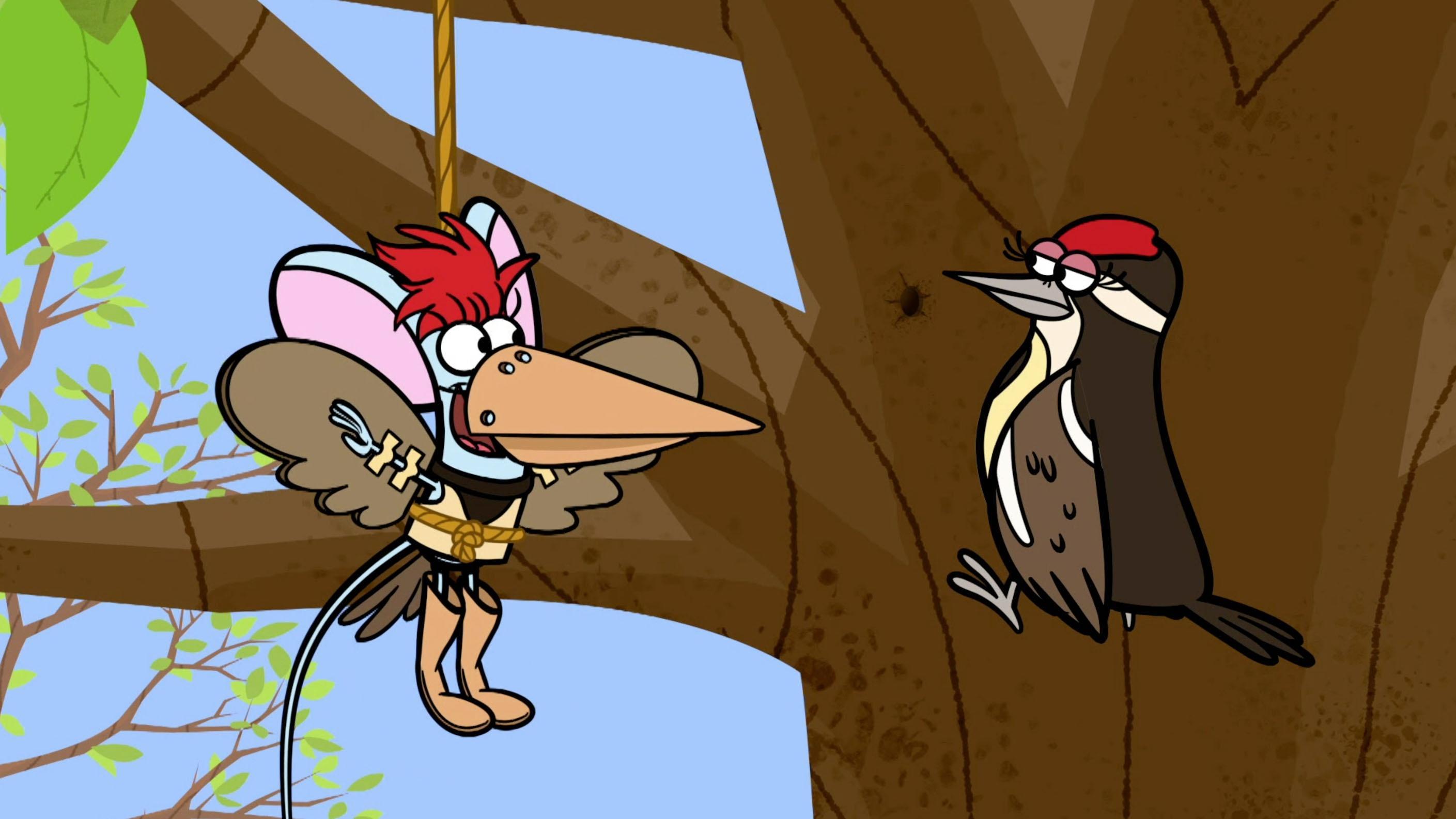 Dressed as a Woodpecker, Squeeks disovers why the birds keep pecking at Hal's dog house.