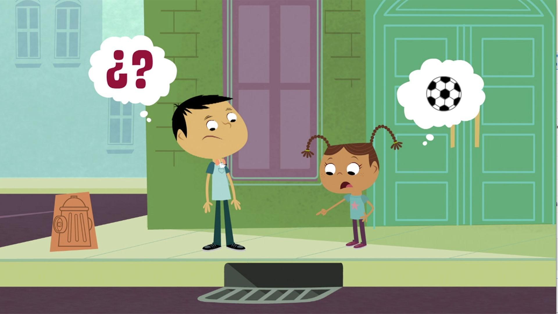 When Coco's "pelota" rolls into the sewer, she asks Noah to get it.