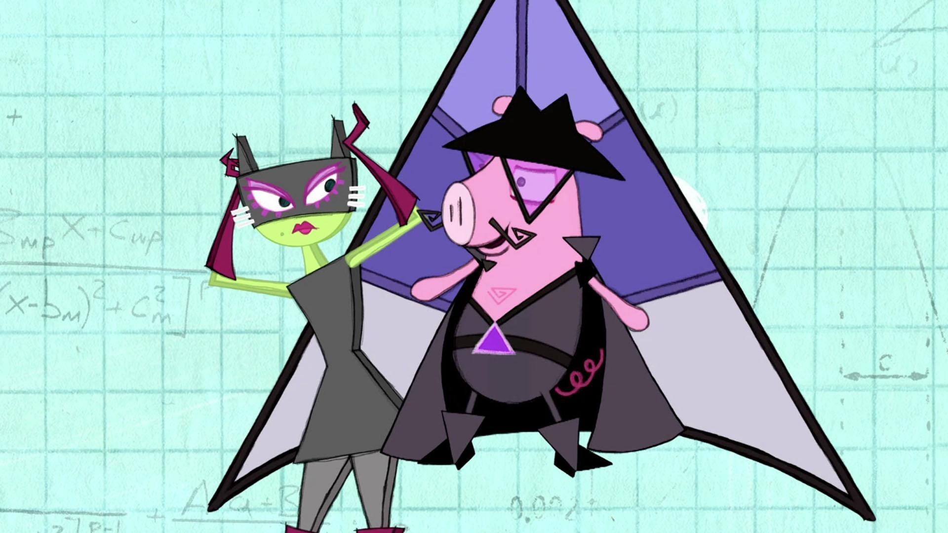 Triangulo and Flat Woman have teamed up to triangulate and flatten all of Mathtropolis!