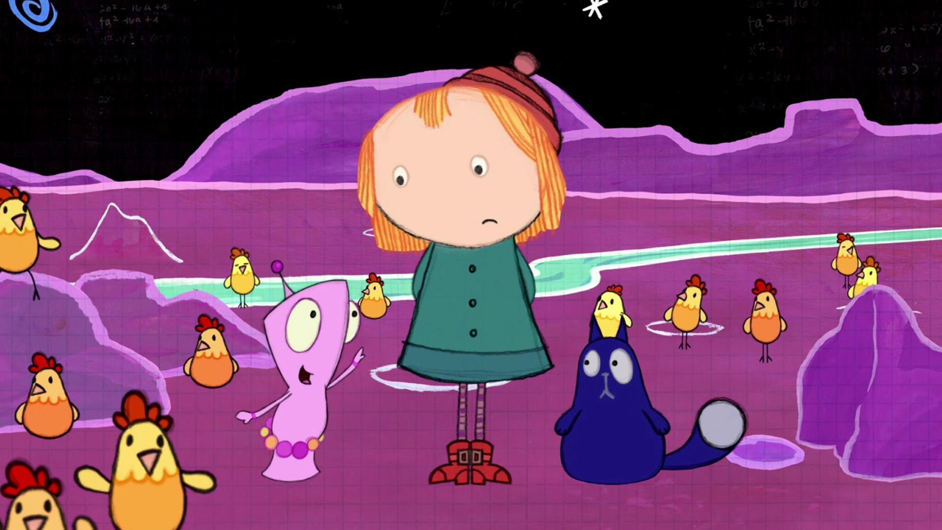 A strange space ship visits Peg, Cat and Richard on The Purple Planet. It’s the chickens!