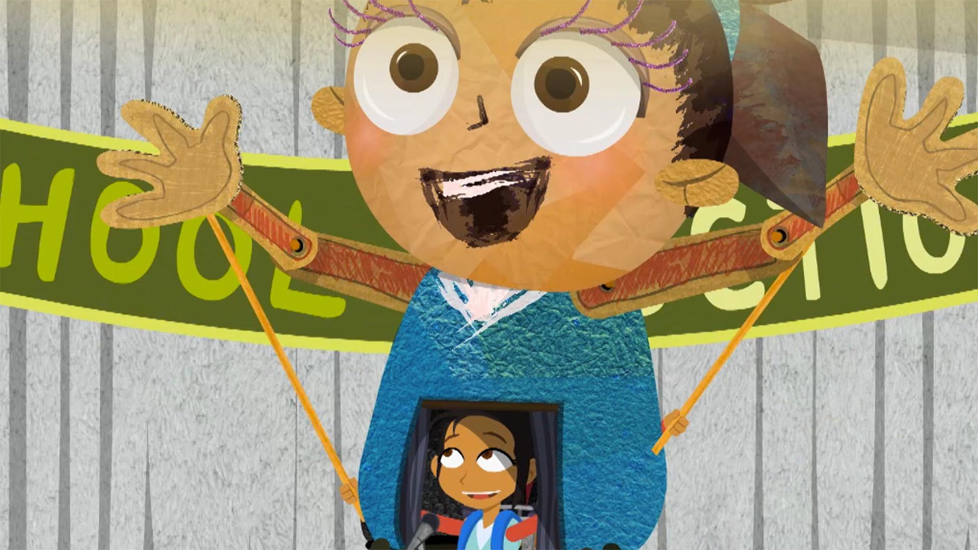 Izzie se una a Anna y sus amigas para diseñar una marioneta.