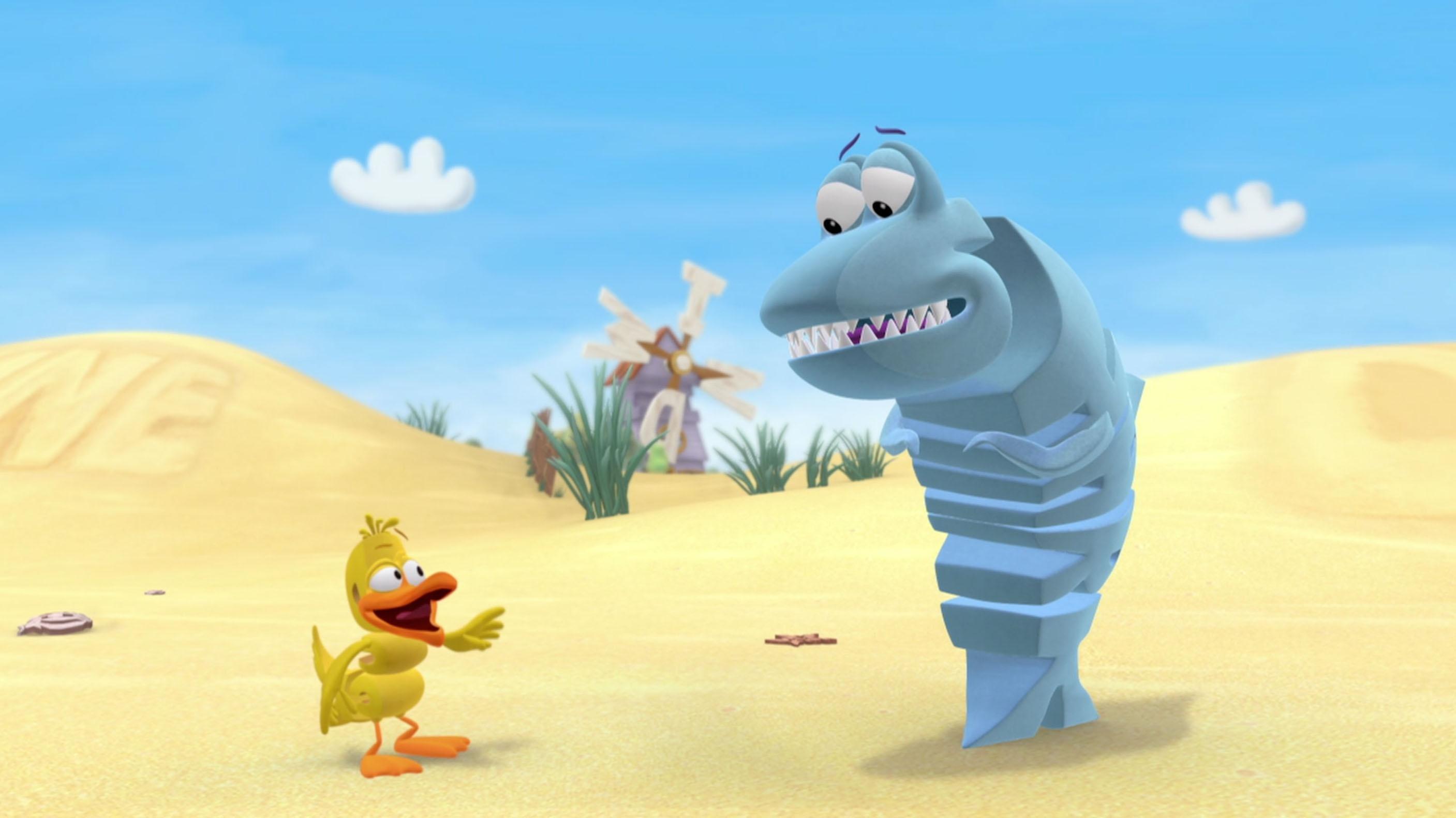 Shark is so eager to make friends, he doesn't correct Duck when he mispronounces his name.