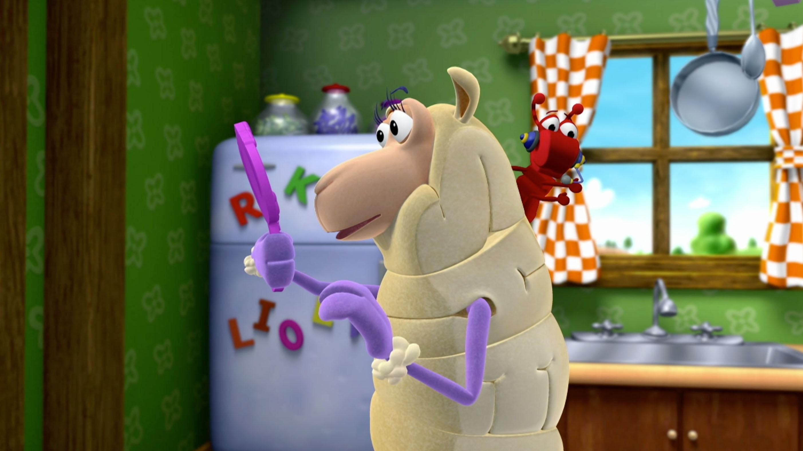 Sheep is afraid to be on TV without her costume.