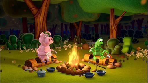 Frog, Pig and Dog go camping.