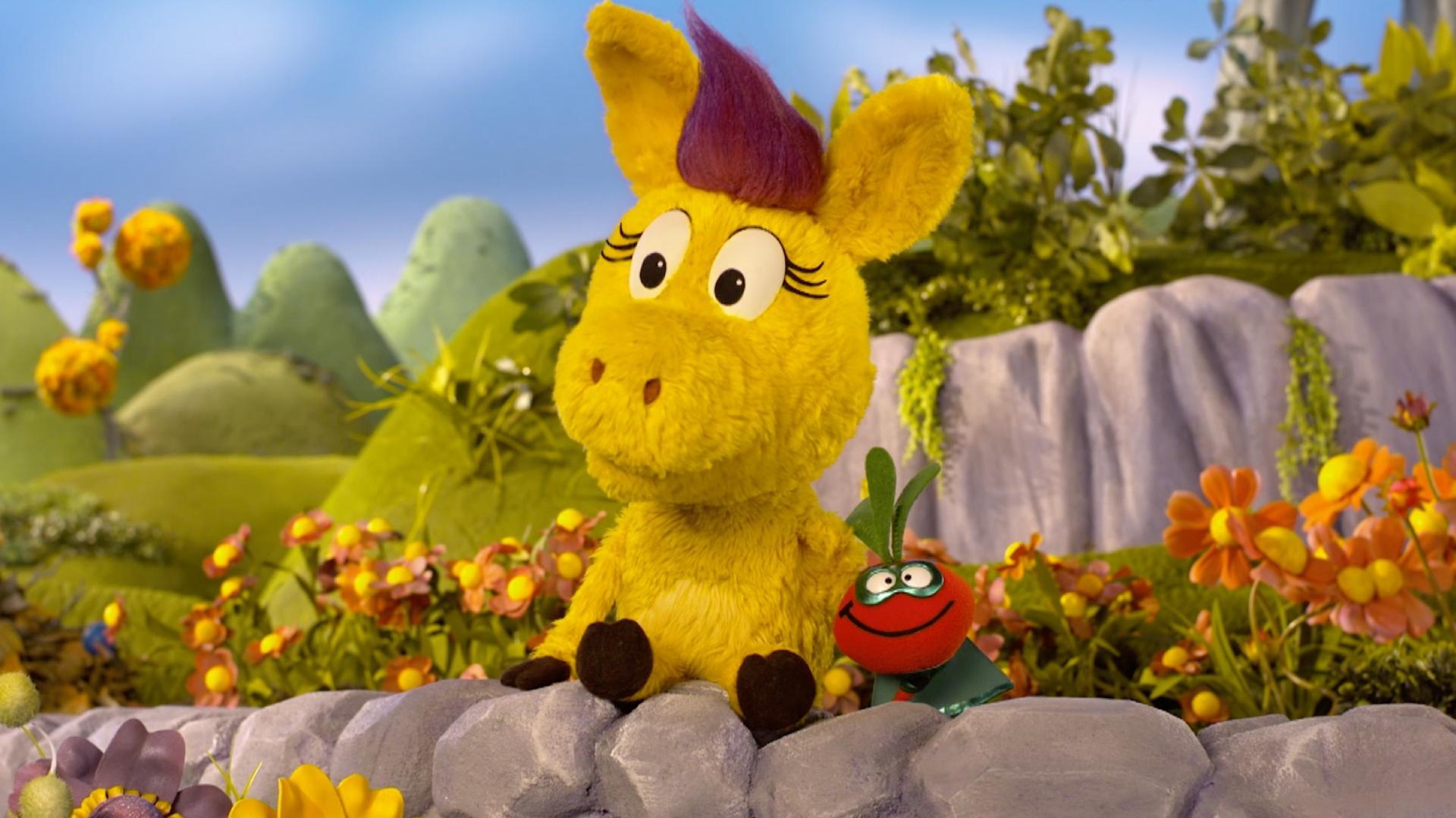 Donkey and Panda don’t agree on Best Friends Day./The pals get stuck to gooey glue.
